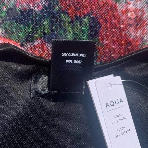 AQUA Rose Floral Print Sequin Shift Mini Dress Formal Wedding Guest Evening - Picture 8 of 10